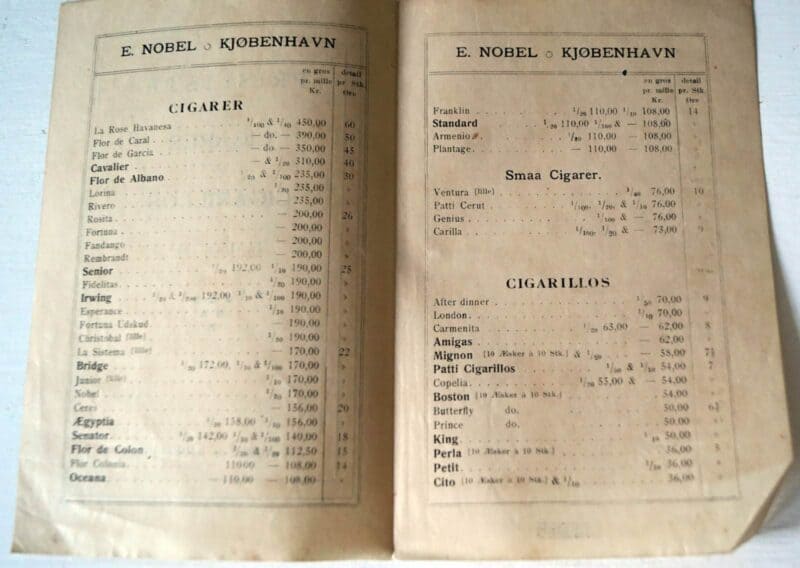 Prisliste over Cigarer og Cigarillos