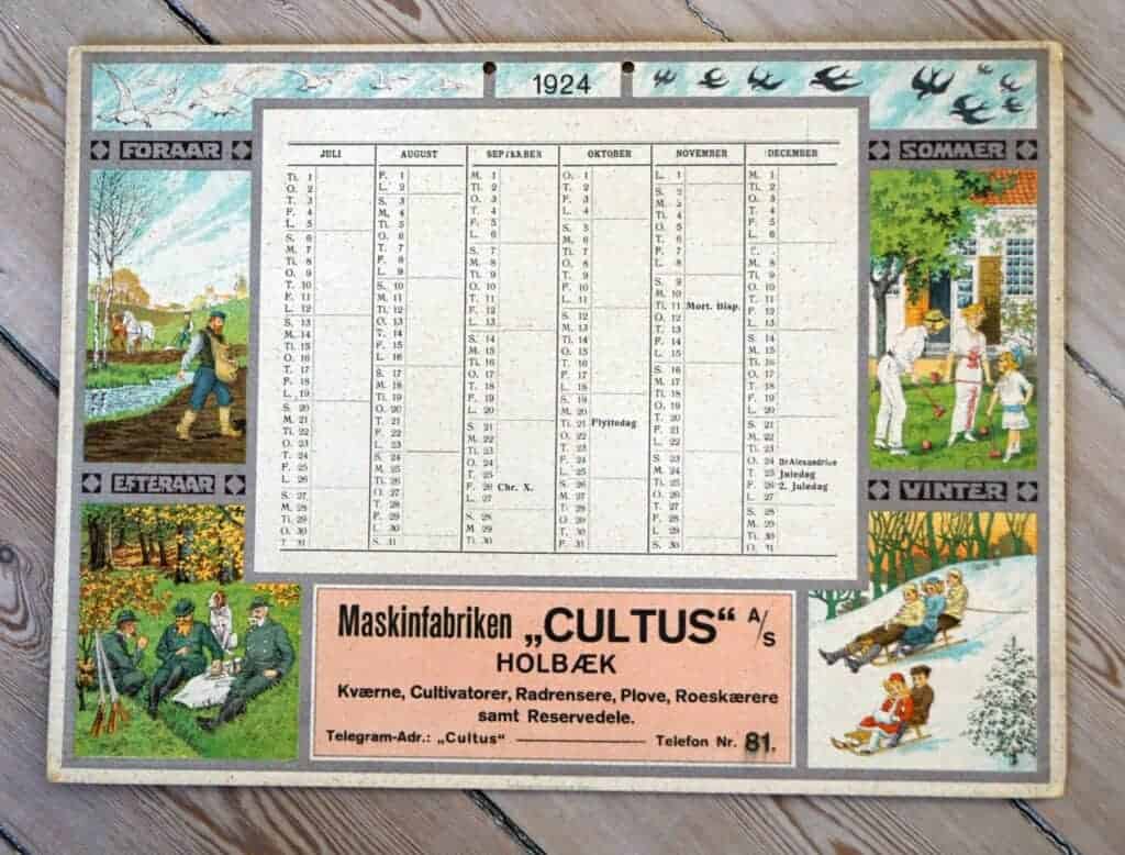 Maskinfabriken CULTUS AS Holbæk. Kalender 1924 – Finurlium