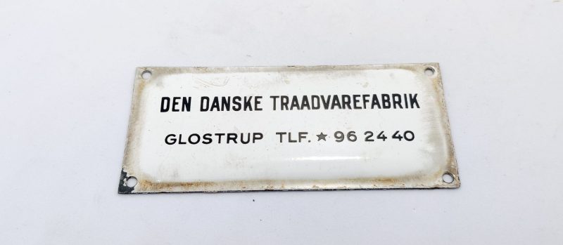 Emaljeskilt - Den Danske Traadvarefabrik Glostrup Tlf 962440