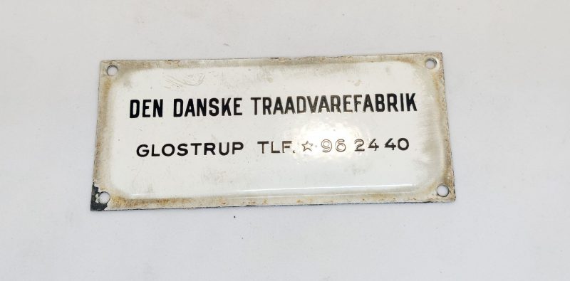 Emaljeskilt - Den Danske Traadvarefabrik Glostrup Tlf 962440