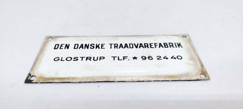 Emaljeskilt - Den Danske Traadvarefabrik Glostrup Tlf 962440