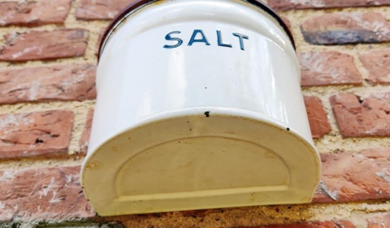 Saltkar i emalje og med trælåg