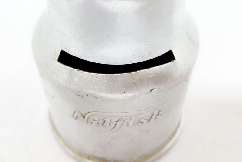 Nilfisk reklame sparebøsse i aluminiumsblik