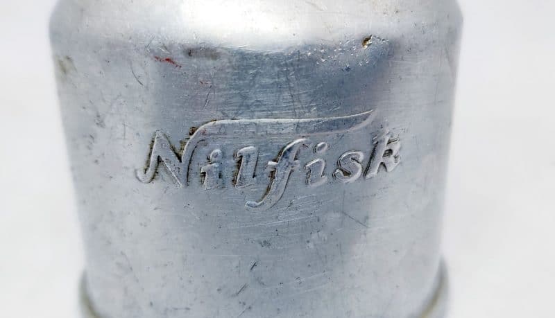 Nilfisk reklame sparebøsse i aluminiumsblik