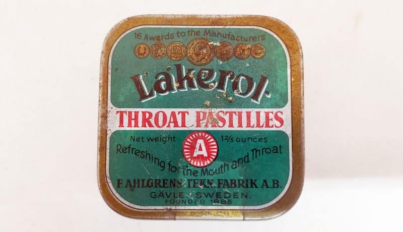Lakerol Halspastiller. Gammel blikdåse