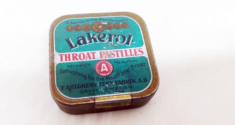 Lakerol Halspastiller. Gammel blikdåse