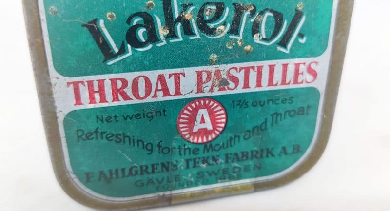 Lakerol Halspastiller. Gammel blikdåse