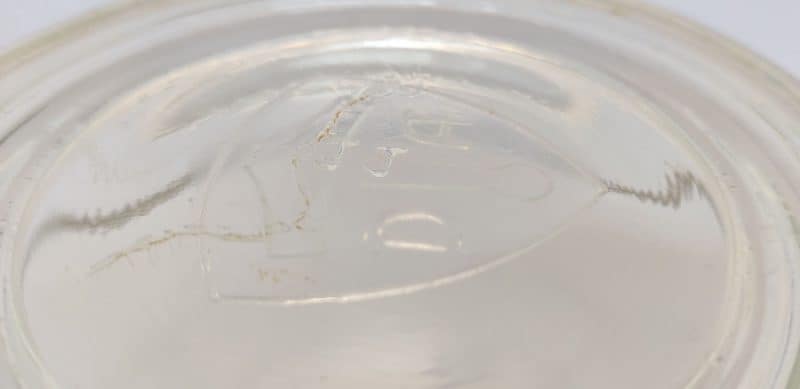 Syltekrukke i glas fra Kastrup med tilhørende låg mrk. DA (Dansk Arbejde)