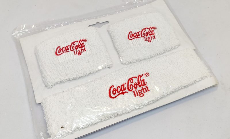 Originalt sæt Coca Cola Light reklame svedbånd (pandebånd + håndled)