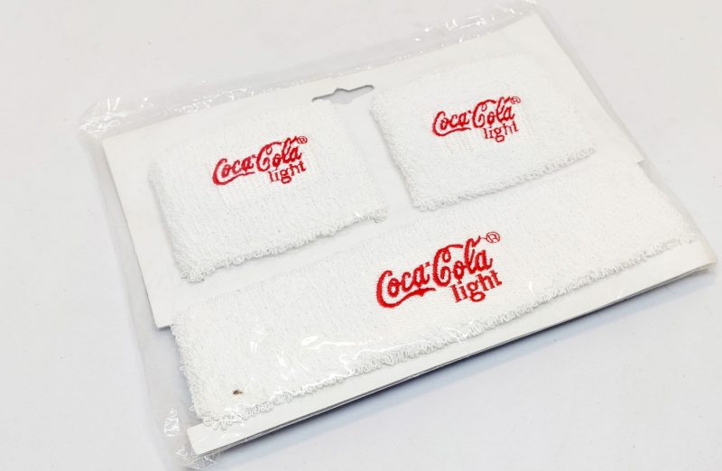 Originalt sæt Coca Cola Light reklame svedbånd (pandebånd + håndled)