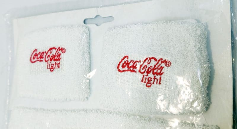 Originalt sæt Coca Cola Light reklame svedbånd (pandebånd + håndled)