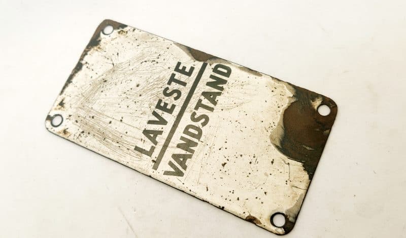 Emaljeskilt. Laveste Vandstand
