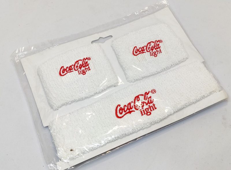 Originalt sæt Coca Cola Light reklame svedbånd (pandebånd + håndled)