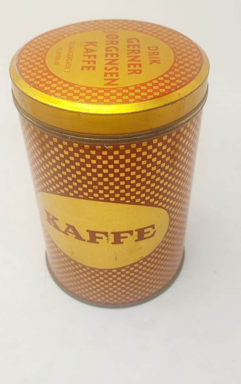 Kaffedåse. Drik Gerner Jørgensen Kaffe. Skomagergade 3 (Roskilde)