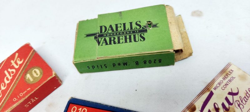 Samling gamle barberblade. Linie 5, Ginge, Flux, MX Luxus. DAVA og Det Bedste