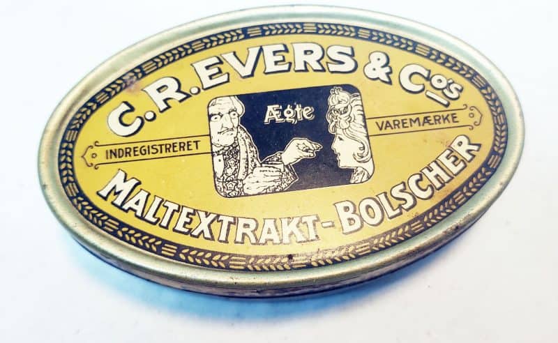 C. R. Evers & Cos. Ægte Maltextrakt-Bolscher. Blikdåse