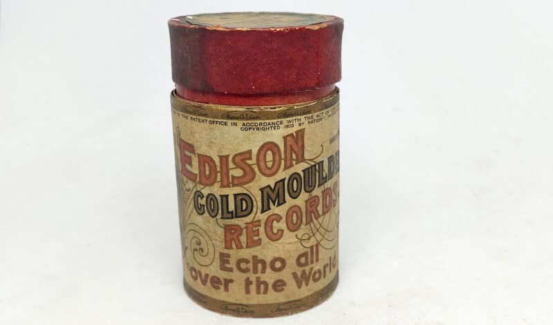 dison Gold Moulder Record. National Phonograph Co. Ltd. Clerkenwell Rd. London E.C. Voksrulle æske