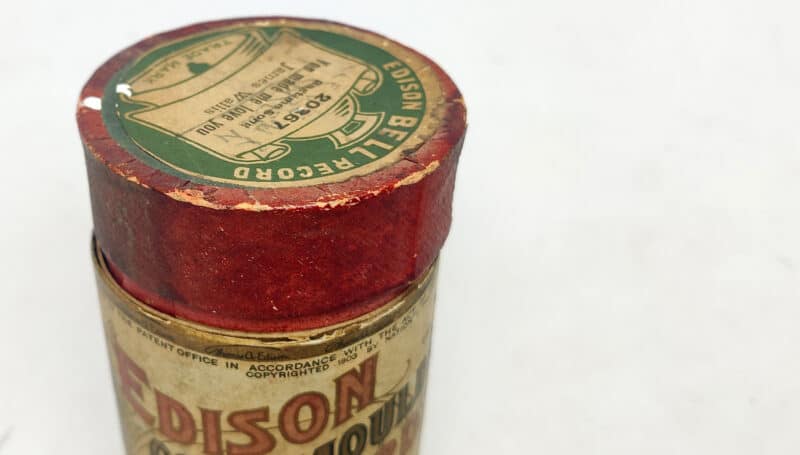 dison Gold Moulder Record. National Phonograph Co. Ltd. Clerkenwell Rd. London E.C. Voksrulle æske