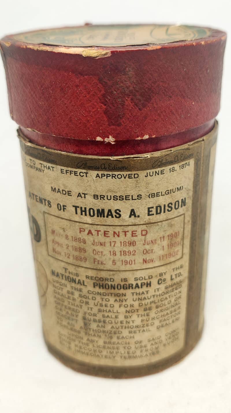 dison Gold Moulder Record. National Phonograph Co. Ltd. Clerkenwell Rd. London E.C. Voksrulle æske