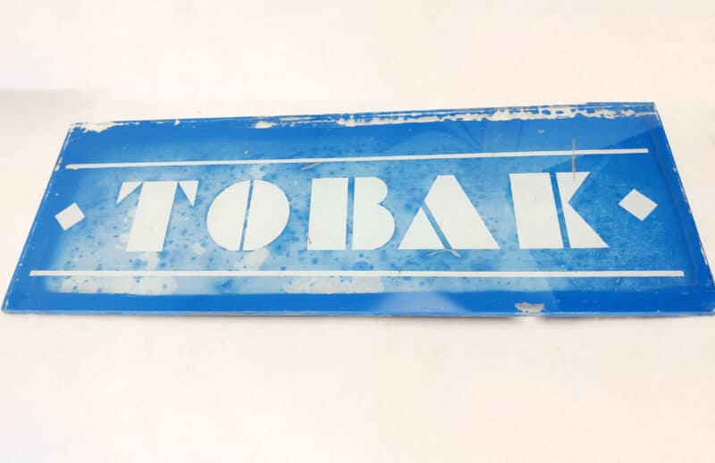 Glasskilt TOBAK. Fra gammel dansk vareautomat