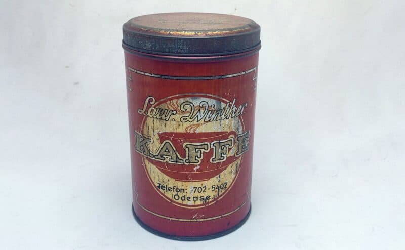 Laur. Winther Kaffe. Telefon 702-5402 Odense. Kaffedåse