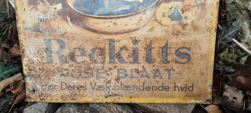 Reckitts Pose Blaat. Gør Deres Vask blændende hvid. Blikskilt