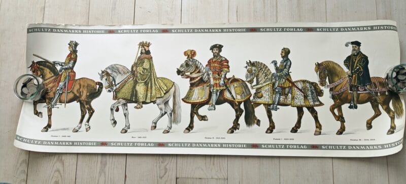 Schultz Danmarks Historie. Plakater med kongerækken udgivet af J.h. Schultz forlag