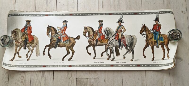 Schultz Danmarks Historie. Plakater med kongerækken udgivet af J.h. Schultz forlag
