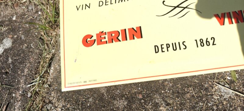Blikskilt (Fransk Vinskilt) Corbières.  Vin Délimié de Qualité Supérieure. Gerin Vins Fins. Depouis 1862