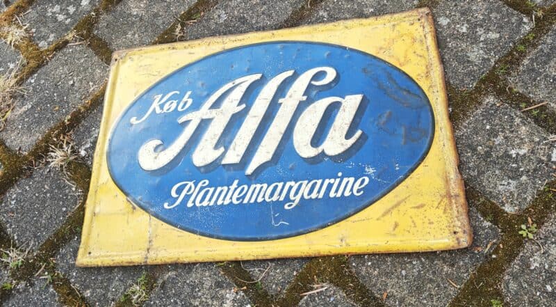 Alfa Margarine. Reklameskilt i jernblik