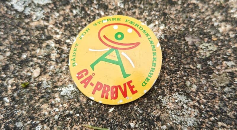 Gå-Prøve badge. Fra Rådet for større færdelssikkerhed