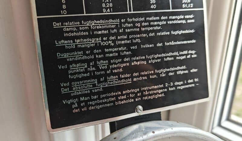 Gammel industriel Termometer og Fugtighedsmåler med skilt