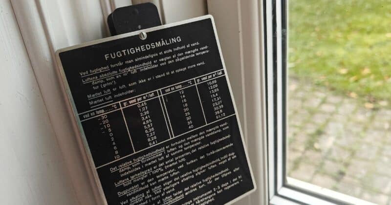 Gammel industriel Termometer og Fugtighedsmåler med skilt